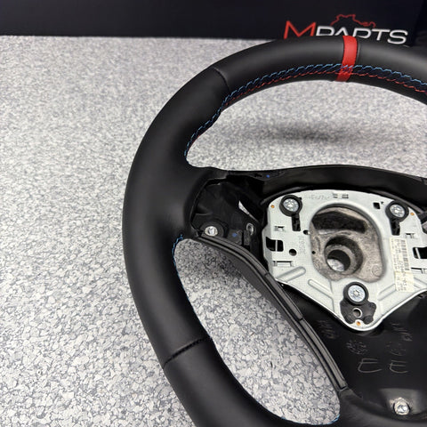 BMW 08-13 E92 M3 DCT Custom Leather Sides Flat Bottom Top Steering Wheel Red