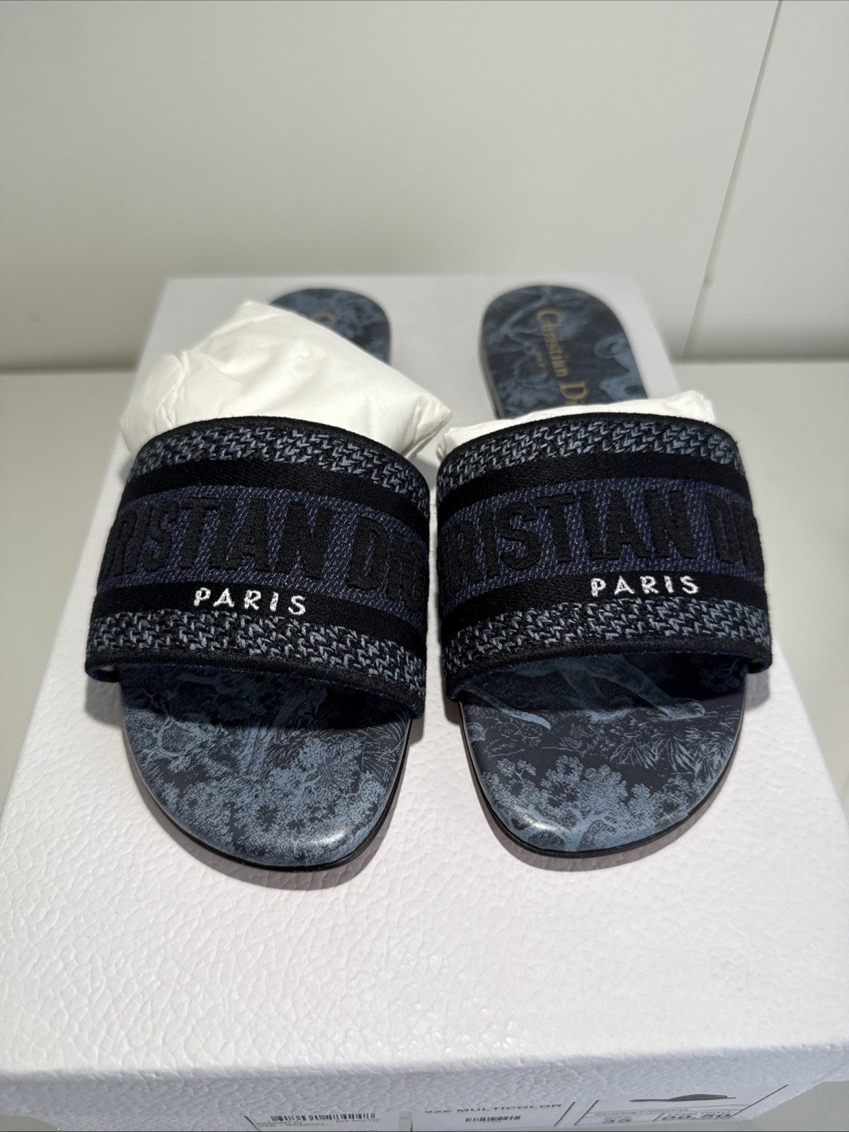 NEW Christian Dior Dway Blue Sandals 92Z Multicolor Toile de Jouy