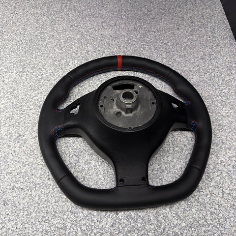 BMW 01-06 E46 M3 SMG Custom Leather Sides Flat Bottom Top Steering Wheel Red