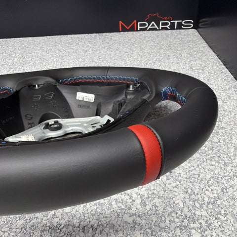 BMW 08-13 E92 M3 DCT Custom Leather Sides Flat Bottom Top Steering Wheel Red