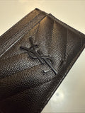 Saint Laurent YSL Black Grained Leather Monogramme Card Holder Case Wallet