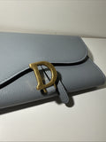 NEW Christian Dior Saddle Flap Card Wallet/Holder Goatskin Cloud Blue