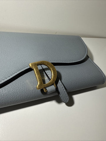 NEW Christian Dior Saddle Flap Card Wallet/Holder Goatskin Cloud Blue