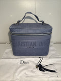 NEW Christian Dior Travel Oblique Embroidery Canvas Vanity Case Blue