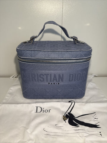 NEW Christian Dior Travel Oblique Embroidery Canvas Vanity Case Blue