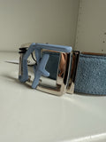 Salvatore Ferragamo 670046 Men's Light Blue Calf Suede Belt Size 42