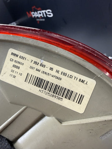 11-13 BMW OEM E93 335 M3 LCI Rear Left Driver Tail Light Side Stop Light Outer
