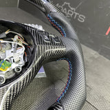 BMW E46 M3 01-06 OHC Carbon fiber Steering Wheel Tri Stitched Manual LED