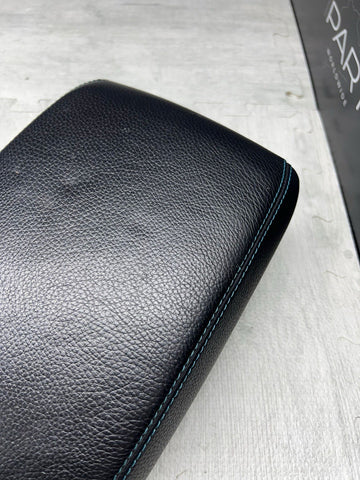 16-21 OEM BMW F87 M2 Center Armrest Tray Console Black Leather Blue Stitch
