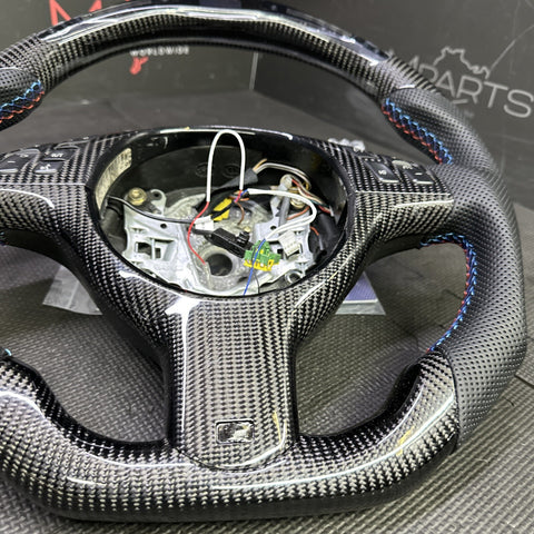BMW E46 M3 01-06 OHC Carbon fiber Steering Wheel Tri Stitched Manual LED