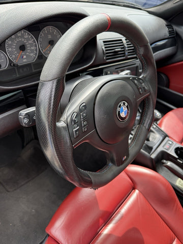 BMW 01-06 E46 M3 Manual Custom Leather Sides Flat Bottom Steering Wheel Only