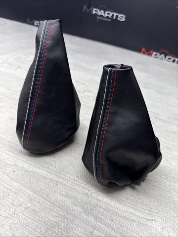 NEW 01-06 BMW E46 M3 Shift Knob Shifter & Parking Boots Leather Style Tri Stitch