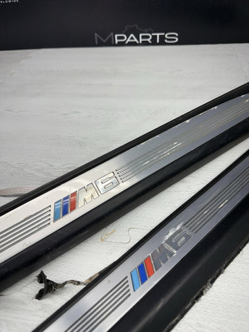 06-10 OEM BMW E63 E64 Illuminated Door Sills Covers Trim Entrance Plates Set