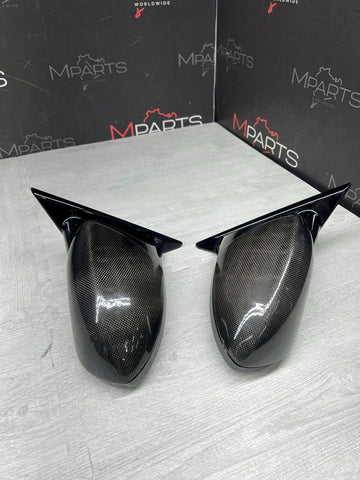 BMW 08-11 E90 M3 SEDAN FRONT SIDE EXTERIOR DOOR MIRRORS PAIR CARBON FIBER CAPS