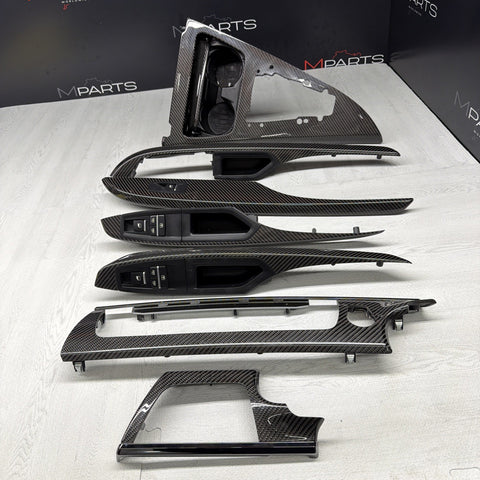 13-19 OEM BMW F06 M6 Central Console Dash Center Door Carbon Interior Trim Set