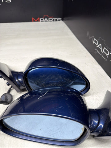 01-06 BMW E46 M3 Side View Door Mirrors Pair Topaz Blue Painted *Notes*