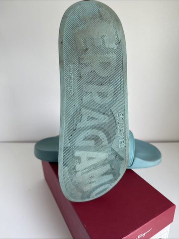 Salvatore Ferragamo Turquoise Blue Groove 17 Pools Slide Sandals Size 10 M