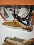 NEW Hermes Oz Mule in Suede Natural Shearling Silver Kelly Buckle Size 37