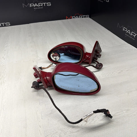 01-06 BMW E46 M3 Side View Door Mirrors Pair Imola Red *Notes*