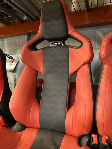 BMW 21-24 G80 M3 Sedan Front Carbon Bucket Seats Fiona Red Leather Powered