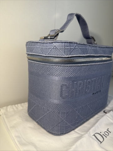 NEW Christian Dior Travel Oblique Embroidery Canvas Vanity Case Blue