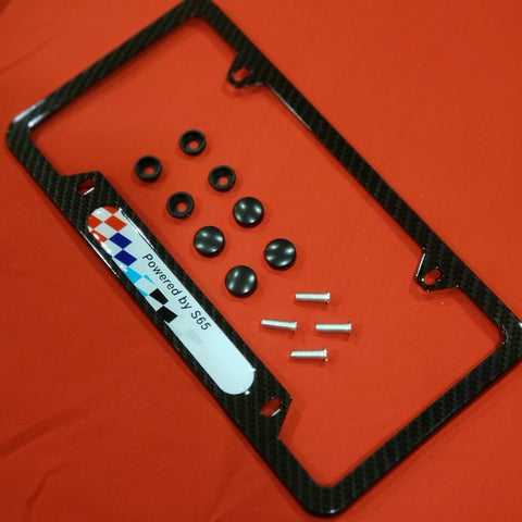 License Plate Frame BMW Powered By S65 Carbon Fiber Style Front Rear Cover