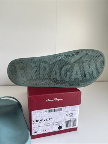 Salvatore Ferragamo Turquoise Blue Groove 17 Pools Slide Sandals Size 10 M