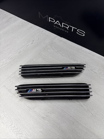 01-06 BMW E46 M3 Fender Vent Grilles Grills Trims Chrome OEM Clean Emblems