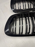 BMW 01-06 E46 M3 Front Kidney Grilles Gloss Black Set Double Slotted
