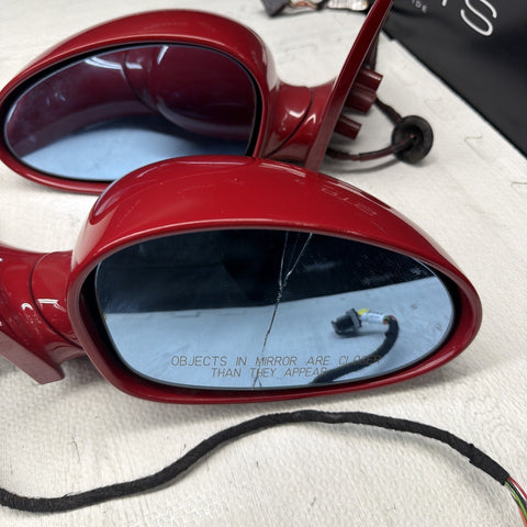 01-06 BMW E46 M3 Side View Door Mirrors Pair Imola Red *Cracked Glass*