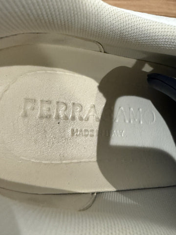 FERRAGAMO ACHILLE 1 WHITE BLUE LEATHER LOGO SNEAKERS ITALY 9.5 US 10.5
