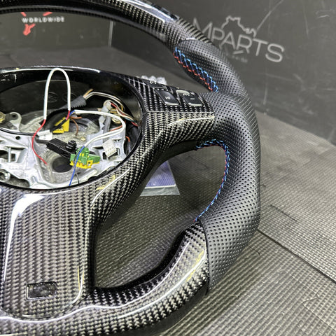 BMW E46 M3 01-06 OHC Carbon fiber Steering Wheel Tri Stitched Manual LED