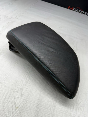 16-21 OEM BMW F87 M2 Center Armrest Tray Console Black Leather Blue Stitch