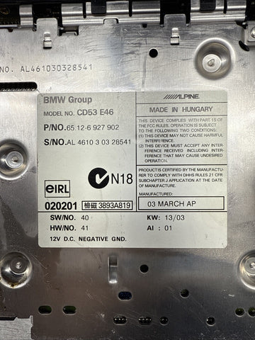 2003 BMW E46 323 325 330 M3 Audio Business CD Radio *Knob Stuck*