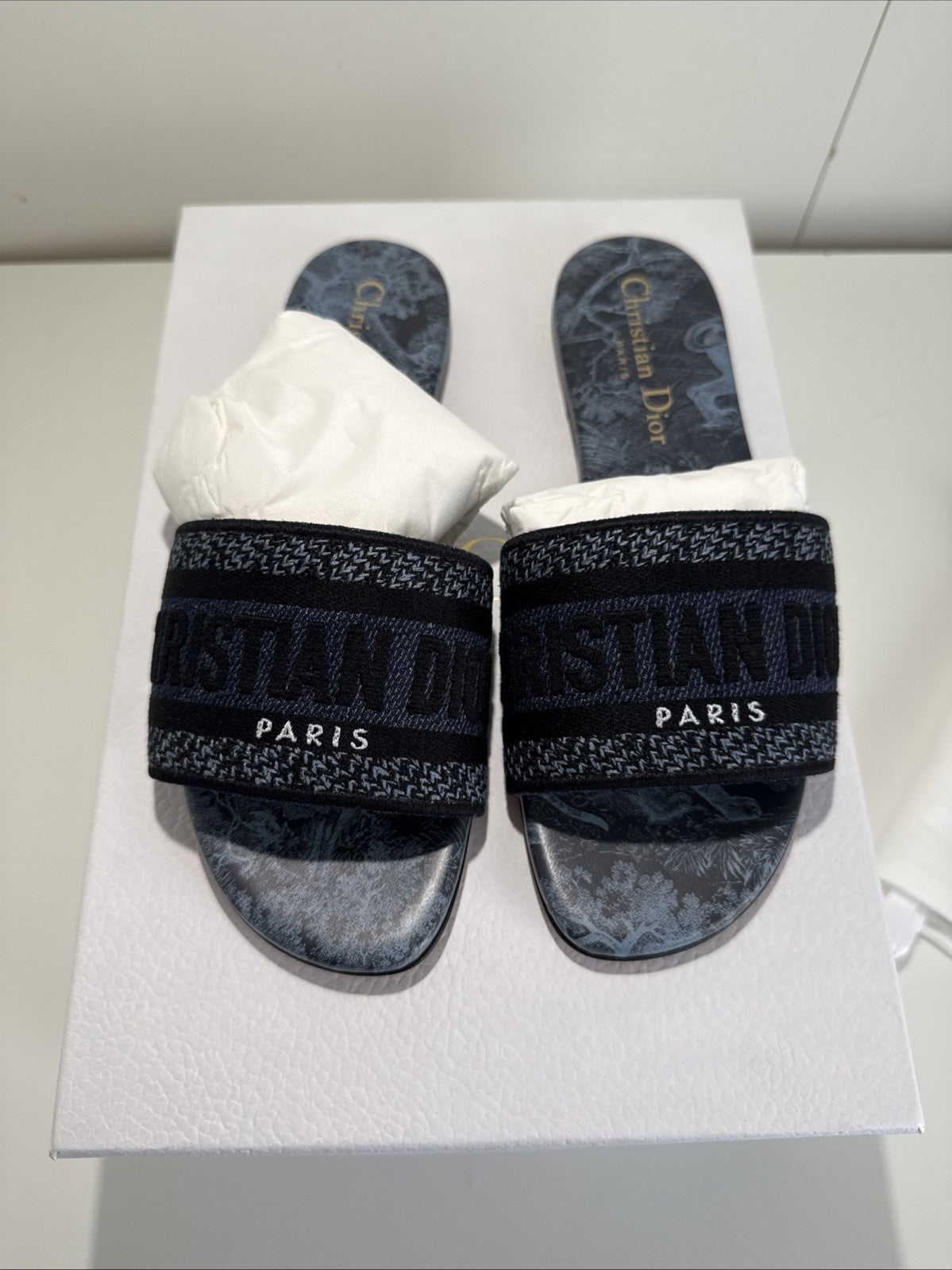NEW Christian Dior Dway Blue Sandals 92Z Multicolor Toile de Jouy