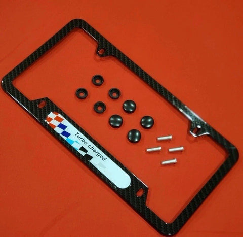 NEW License Plate Frame BMW Power Turbocharged Carbon Fiber Style Cover