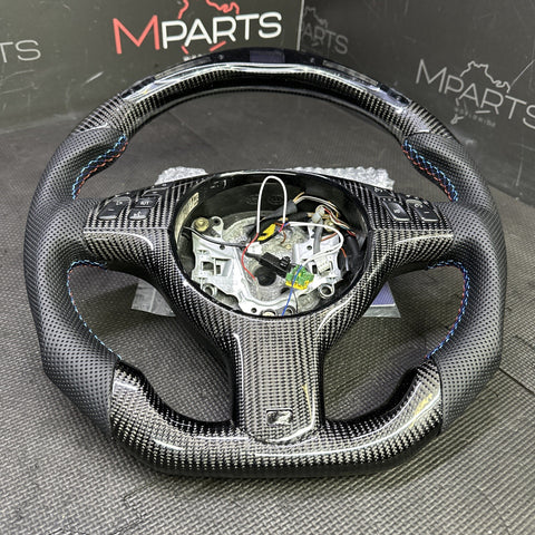 BMW E46 M3 01-06 OHC Carbon fiber Steering Wheel Tri Stitched Manual LED