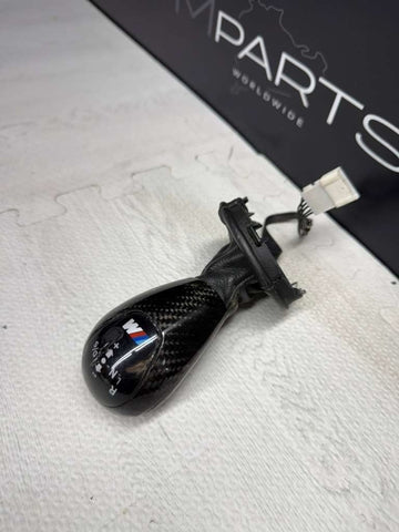 06-10 BMW E60 E63 E64 M5 M6 SMG Shift Knob & Boot 7898248 + Carbon Fiber Bezel