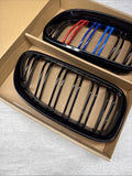 NEW BMW 08-13 E90 E92 E93 M3 Front Kidney Grilles Gloss Black Set Double Slotted