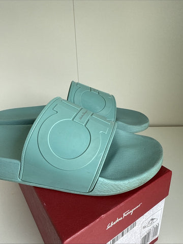 Salvatore Ferragamo Turquoise Blue Groove 17 Pools Slide Sandals Size 10 M
