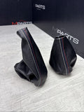 NEW 01-06 BMW E46 M3 Shift Knob Shifter & Parking Boots Leather Style Tri Stitch