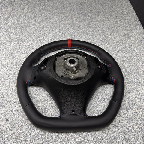 BMW 08-13 E92 M3 DCT Custom Leather Sides Flat Bottom Top Steering Wheel Red