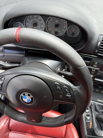 BMW 01-06 E46 M3 Manual Custom Leather Sides Flat Bottom Steering Wheel Only