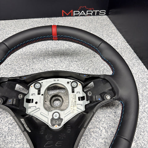 BMW 08-13 E92 M3 DCT Custom Leather Sides Flat Bottom Top Steering Wheel Red