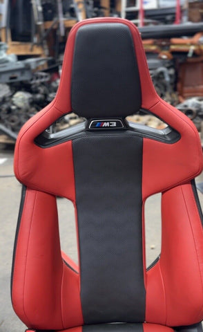 BMW 21-24 G80 M3 Sedan Front Carbon Bucket Seats Fiona Red Leather Powered