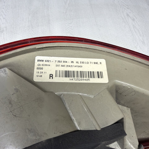 11-13 BMW OEM E93 M3 335 LCI Rear Left Right Tail Lights Side Stop Lights Inner