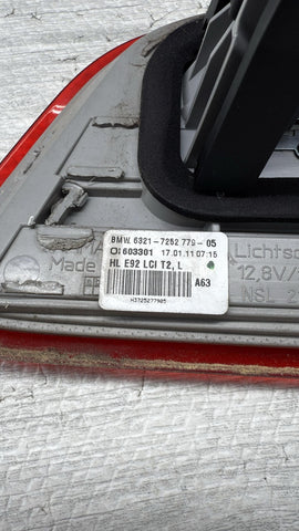 2011–2013 BMW 3 Series E92 Left Inner Trunk Lid Tail Light OEM 7252779