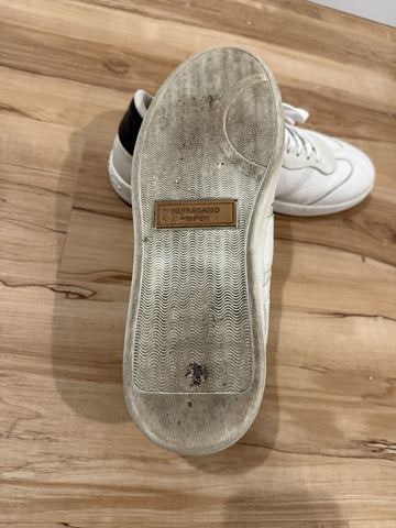 FERRAGAMO ACHILLE 1 WHITE BLUE LEATHER LOGO SNEAKERS ITALY 9.5 US 10.5
