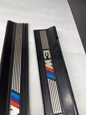 95-99 OEM BMW E36 M3 Sedan Door Sills Plates Covers Black *Missing 1 Front