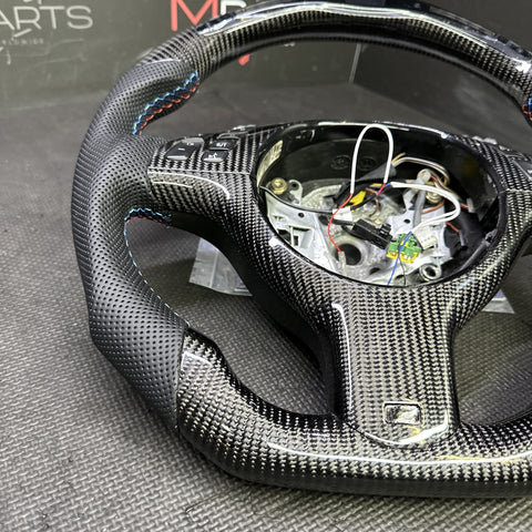 BMW E46 M3 01-06 OHC Carbon fiber Steering Wheel Tri Stitched Manual LED